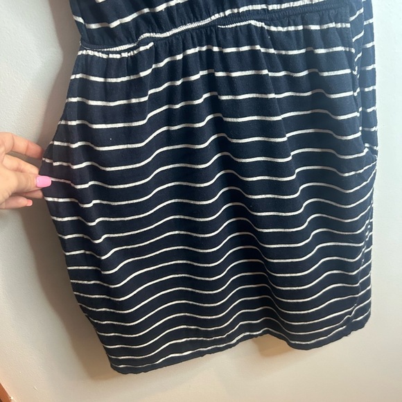H&M size xs navy blue and white striped jersey dress with pockets - Picture 4 of 6